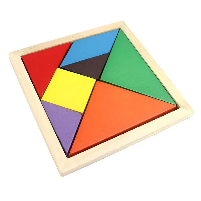Petits blocs de construction en bois colorés Tangram Puzzle cognitif en forme Jouet éducatif