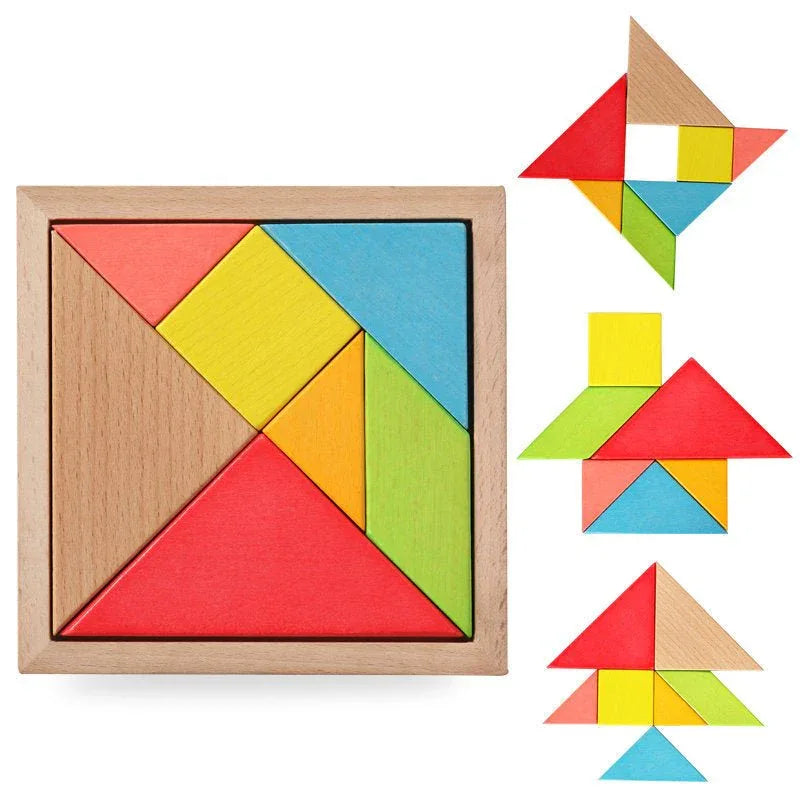 Petits blocs de construction en bois colorés Tangram Puzzle cognitif en forme Jouet éducatif