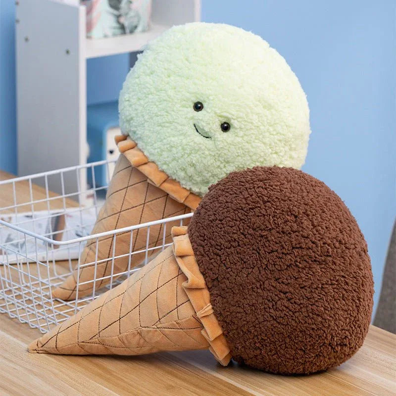 Peluche Oreiller Cône de Crème Glacée Souriant