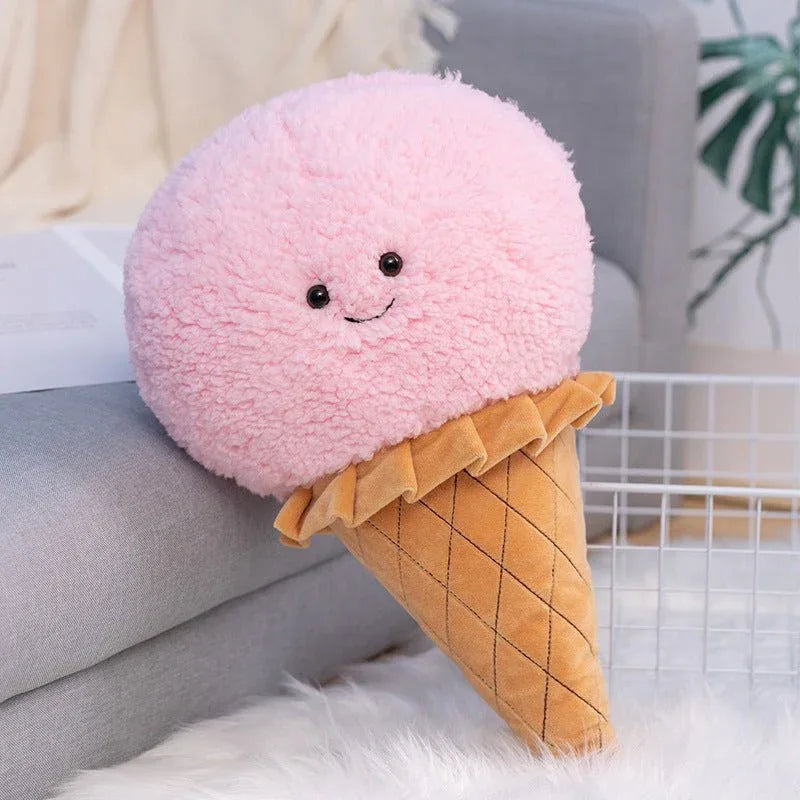 Peluche Oreiller Cône de Crème Glacée Souriant