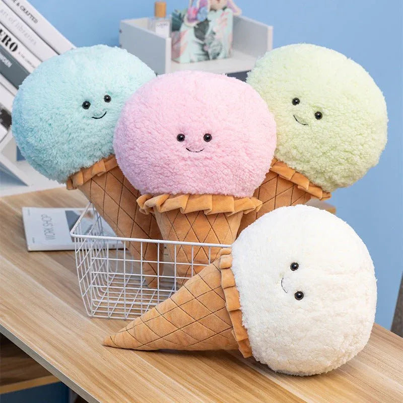 Peluche Oreiller Cône de Crème Glacée Souriant