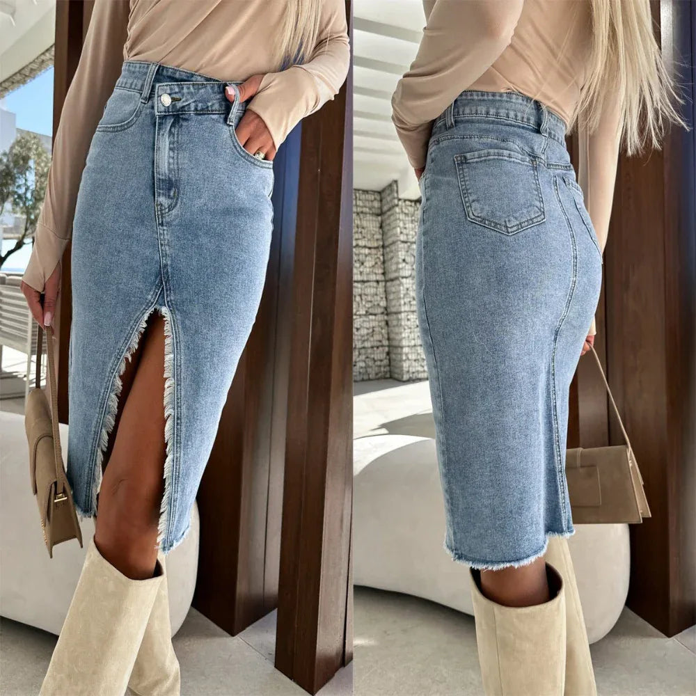 Geteilter Fashion Freizeit Uni-Jeans-Po-Rock