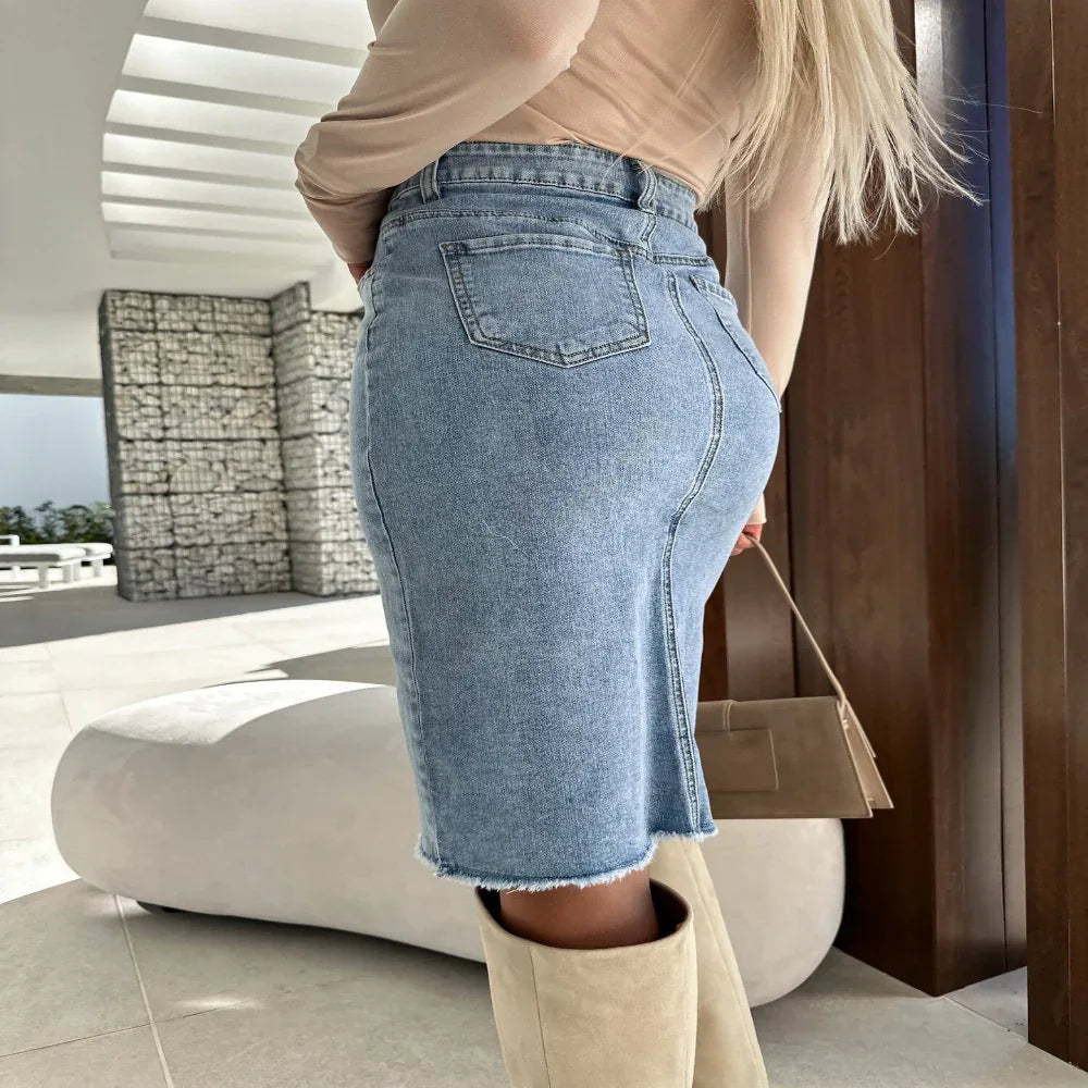Geteilter Fashion Freizeit Uni-Jeans-Po-Rock