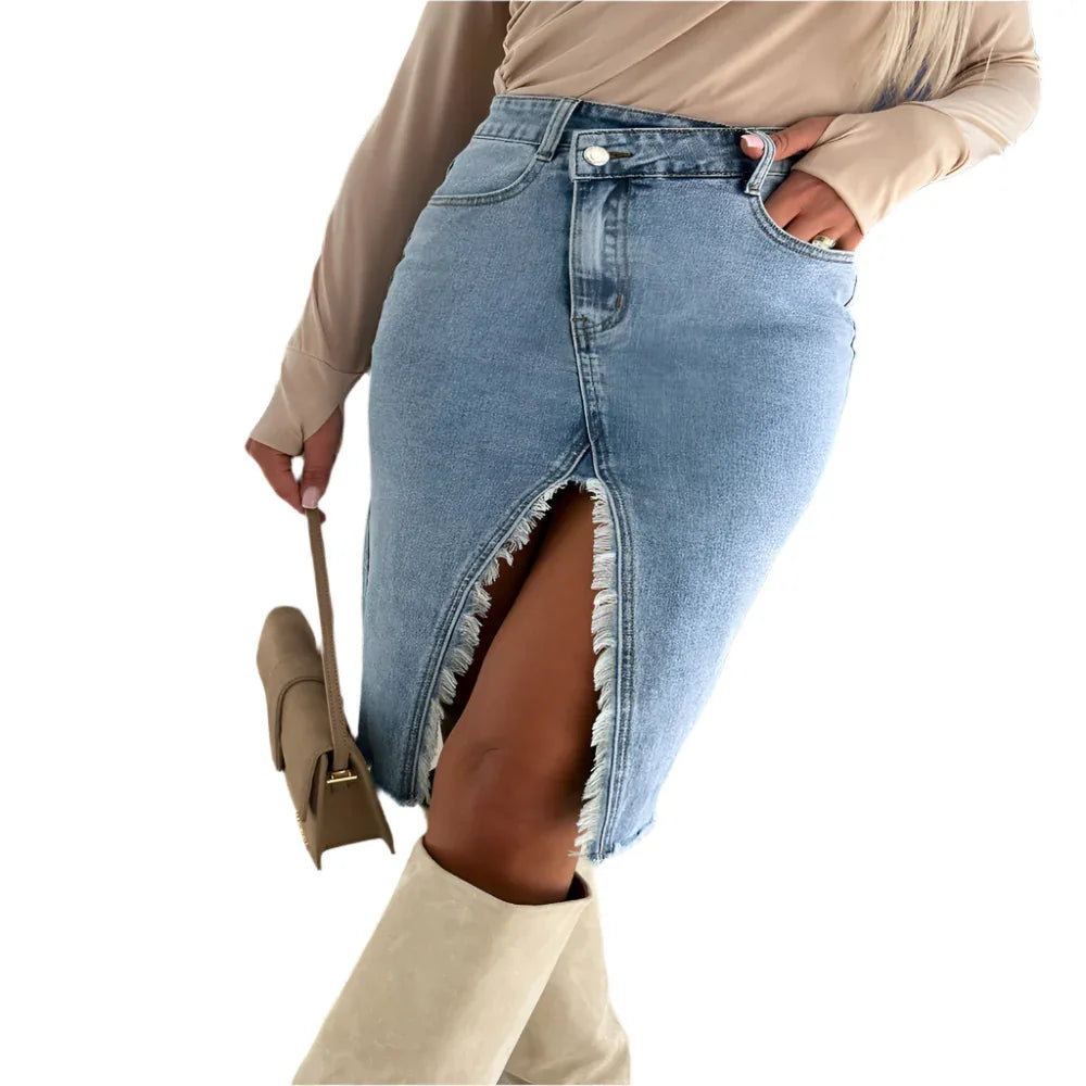 Geteilter Fashion Freizeit Uni-Jeans-Po-Rock