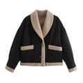 Wildleder-Mantel mit Reverskragen und Taschen Wintermodejacke für Damen