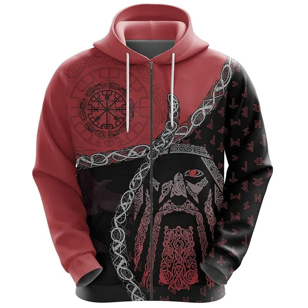 Sweat-shirts à capuche imprimés guerrier viking