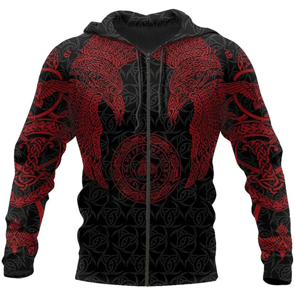 Sweat-shirts à capuche imprimés guerrier viking