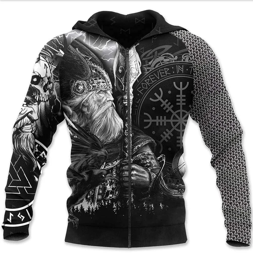 Sweat-shirts à capuche imprimés guerrier viking