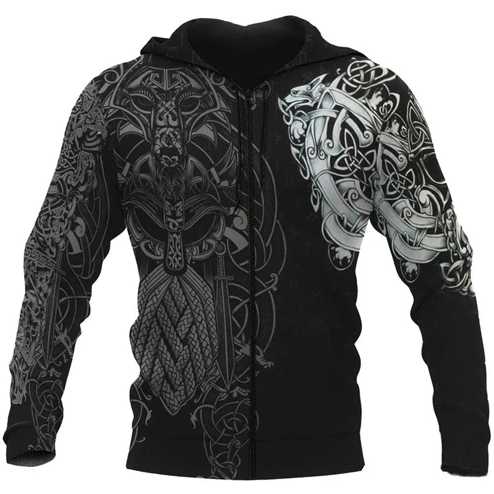 Sweat-shirts à capuche imprimés guerrier viking