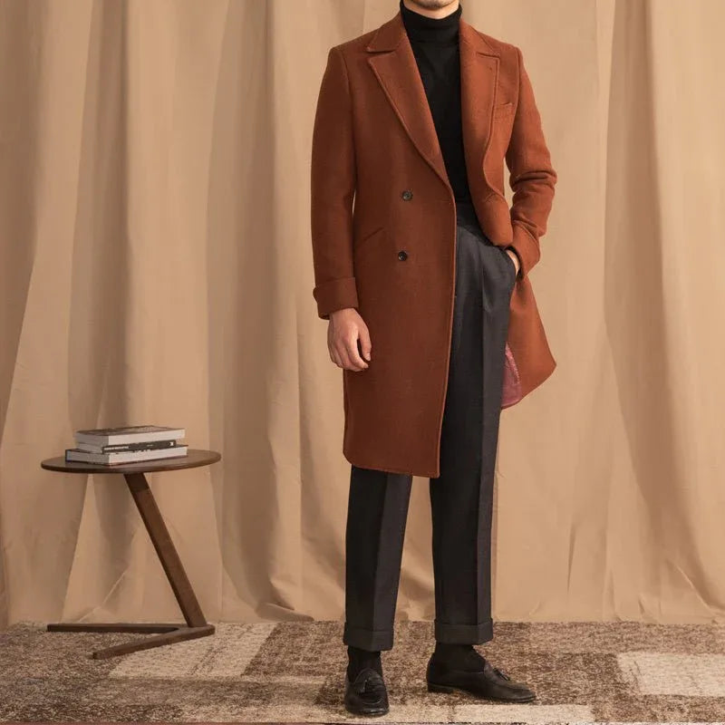 Manteau en laine mi-long chaud pour homme