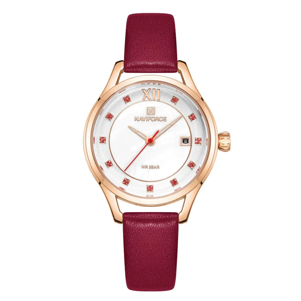 Wasserdichte Uhren mit PU-Lederarmband und Quarzuhrwerk für Damen