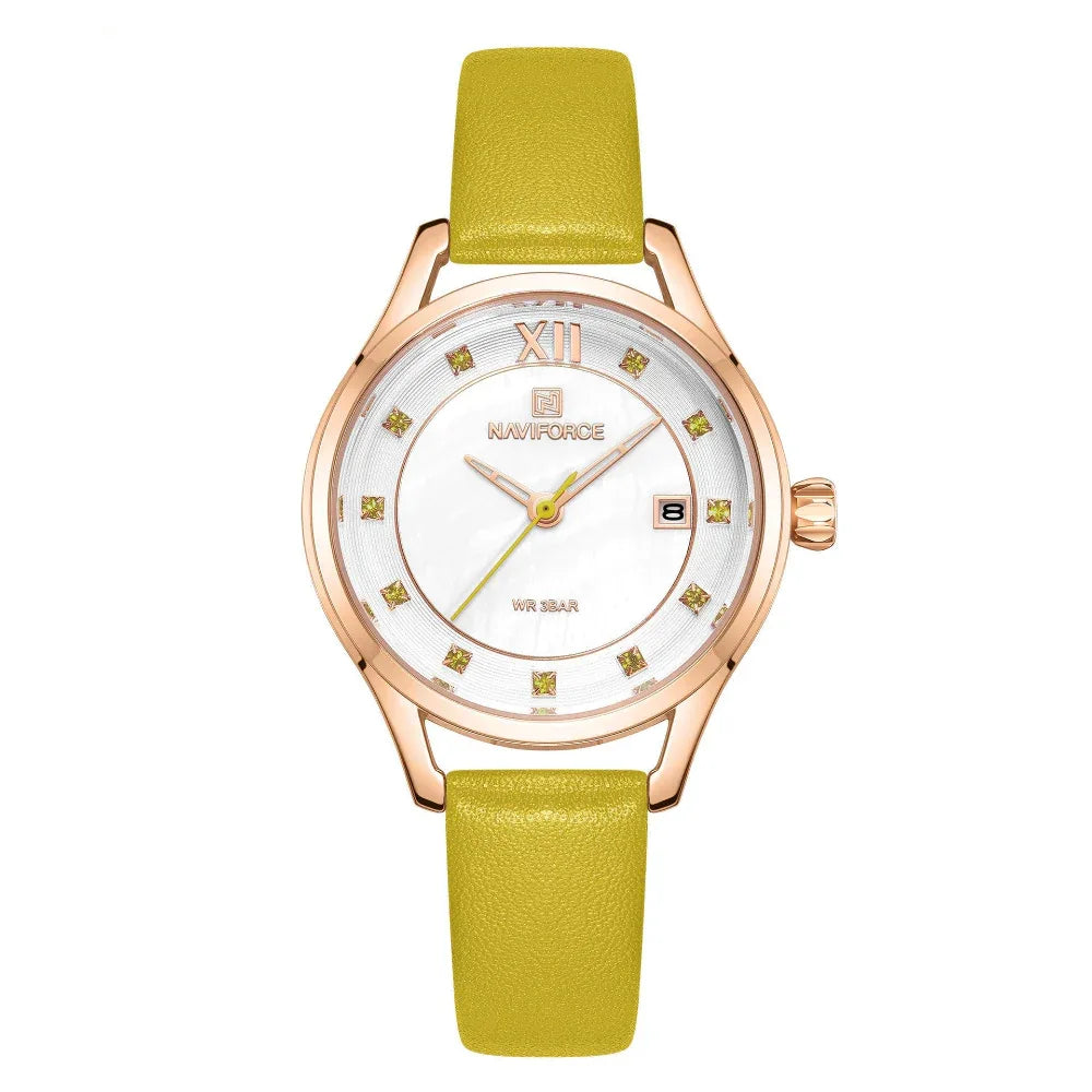 Wasserdichte Uhren mit PU-Lederarmband und Quarzuhrwerk für Damen