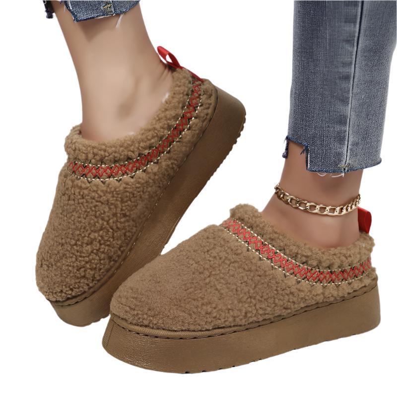 Damen Winter-Pantoffeln mit dicker Sohle, Plüsch, für Drinnen & Draußen