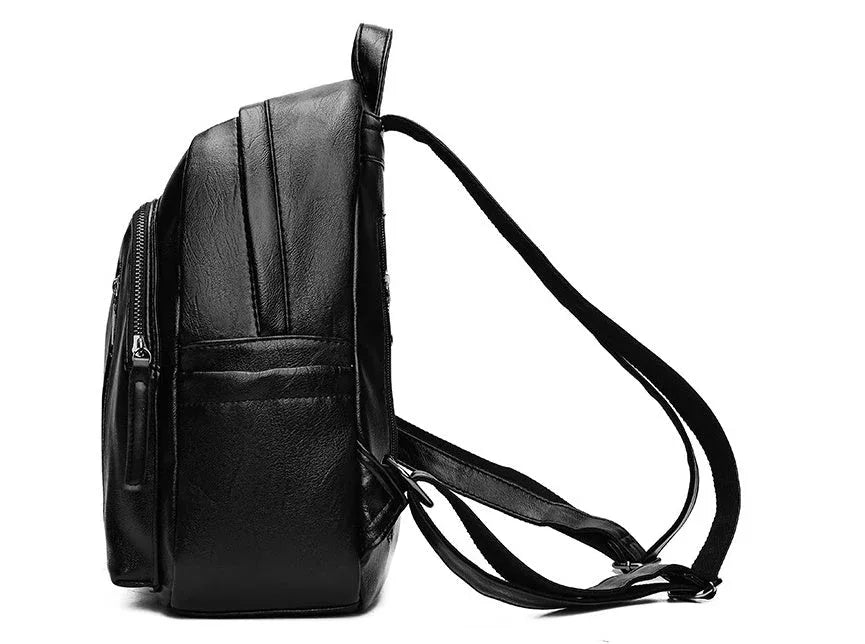 Sac à dos en cuir PU noir pour femme avec bretelles réglables