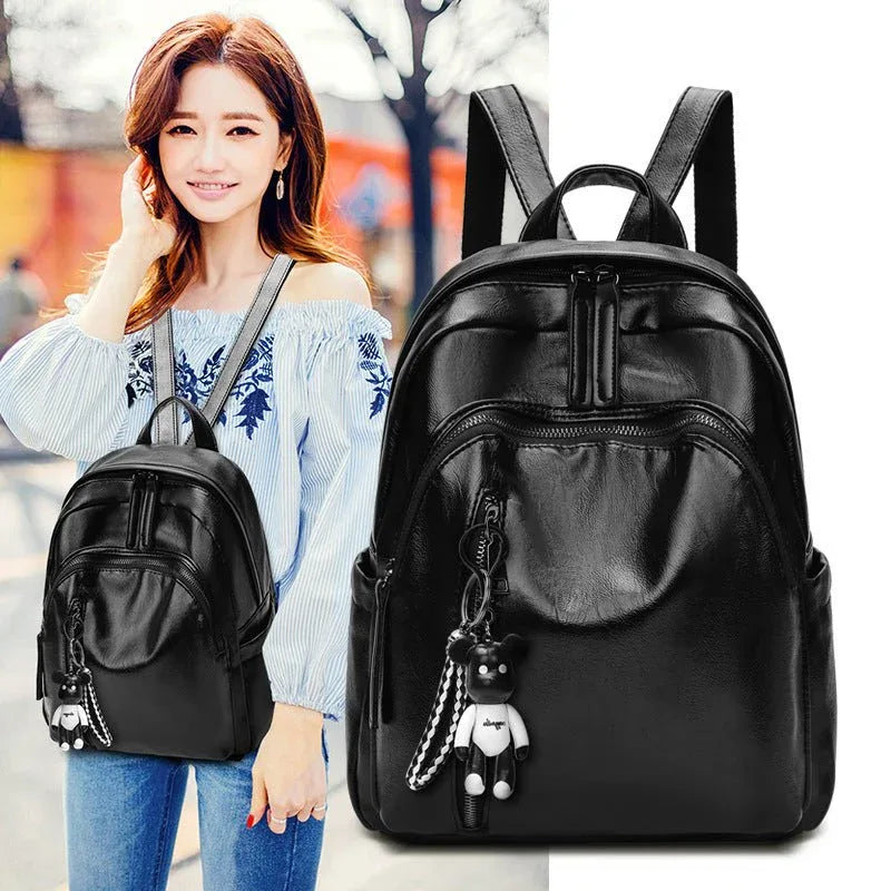 Sac à dos en cuir PU noir pour femme avec bretelles réglables