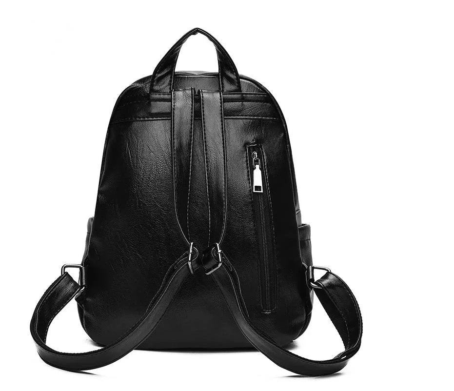 Sac à dos en cuir PU noir pour femme avec bretelles réglables