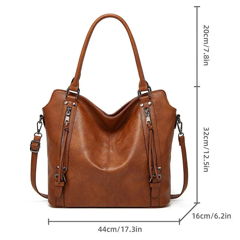 Elegante Damenhandtasche aus PU-Leder mit doppeltem Reißverschluss und Schulterriemen