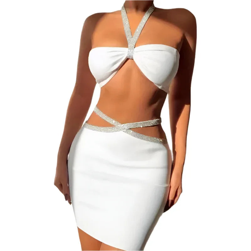 Ensemble deux pièces moulant pour femme : crop top et jupe bandeau