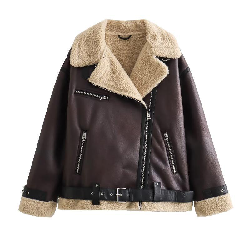 Veste en fourrure et cuir pour femme
