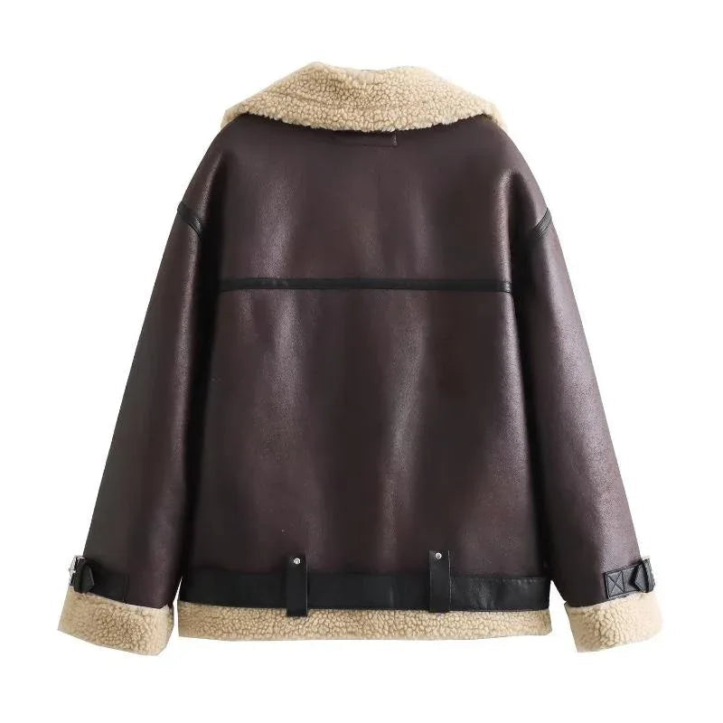 Veste en fourrure et cuir pour femme