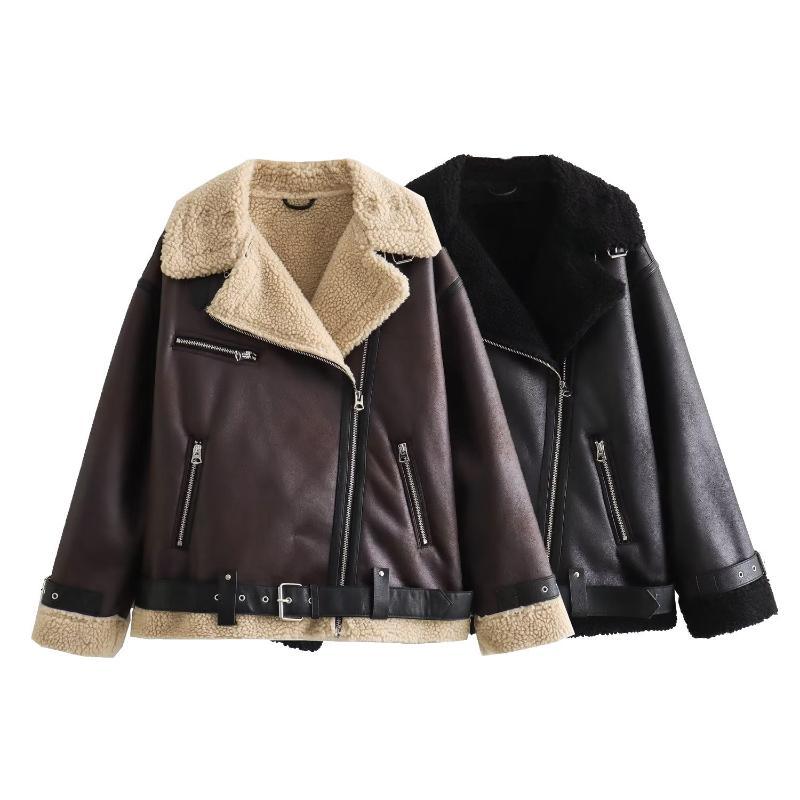 Veste en fourrure et cuir pour femme