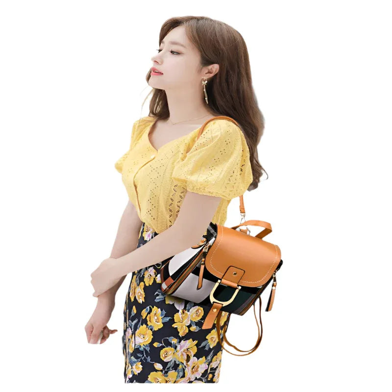 Damen Schulrucksack Reiserucksack mit Karomuster