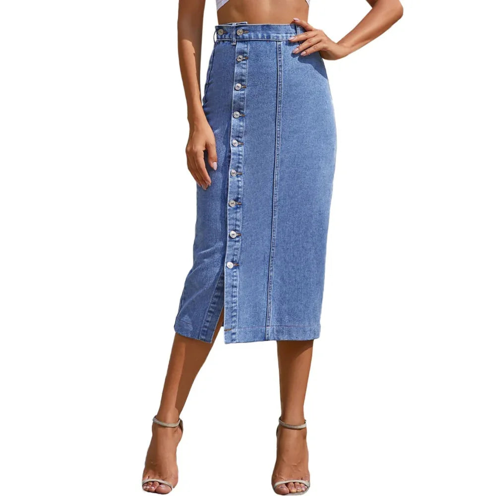 Jupe en jean taille haute fendue irrégulière pour femme