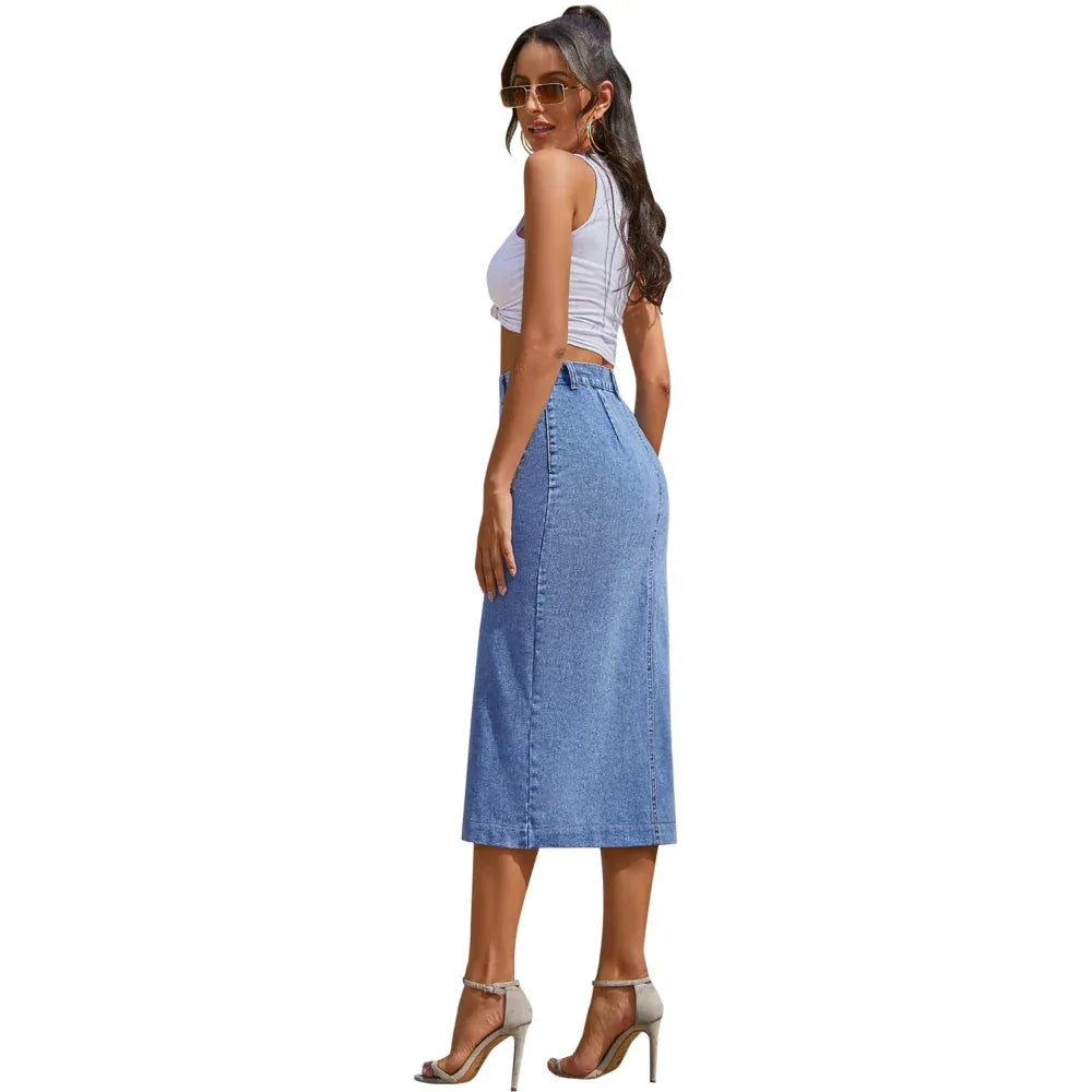 Jupe en jean taille haute fendue irrégulière pour femme