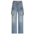 Damen Straight Jeans mit hoher Taille und großen Taschen