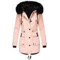 Dicke, mittellange Winterjacke für Damen mit Kapuze und Kordelzug