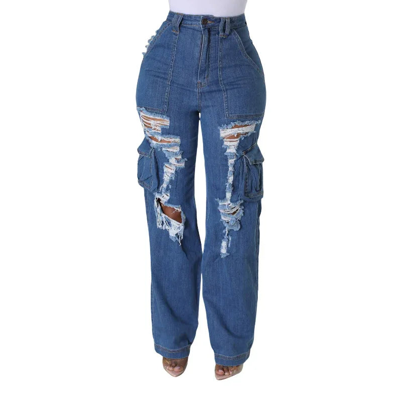 Jean extensible déchiré pour femme