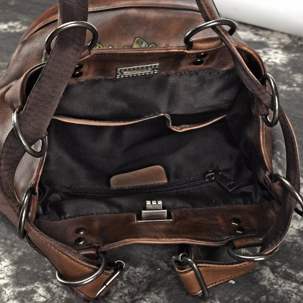 Sac à dos rétro en cuir véritable pour femmes