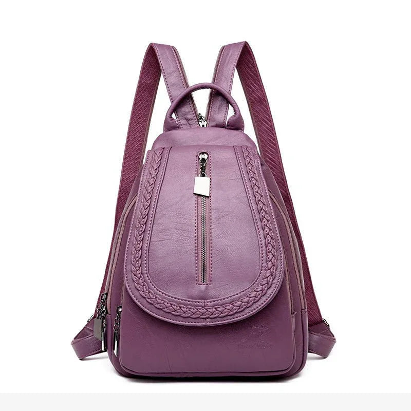 Damen-Rucksack aus weichem Leder mit Flechtmuster