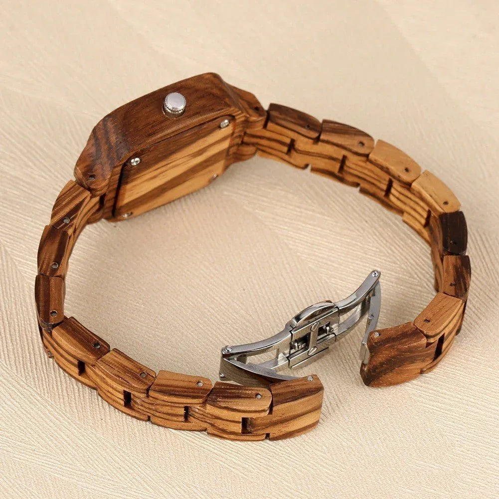 Damen-Armbanduhr aus quadratischem Bambusholz