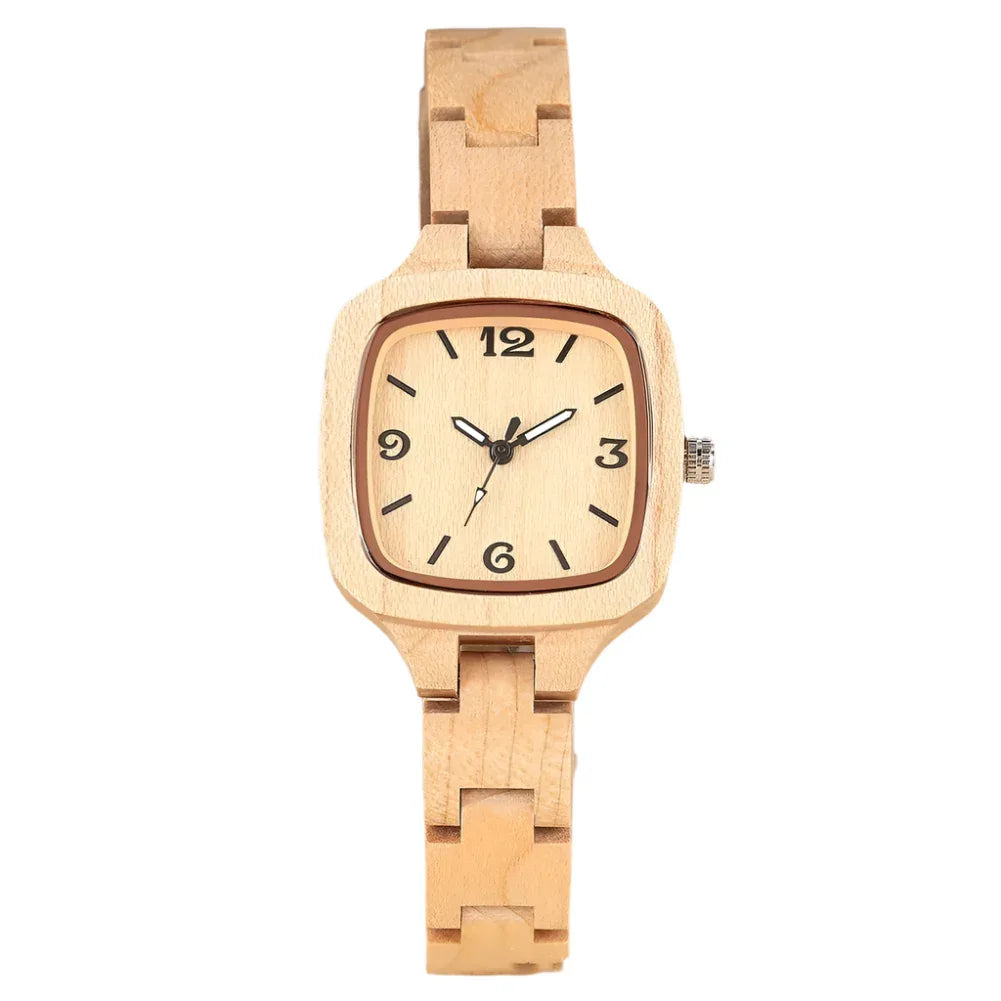Damen-Armbanduhr aus quadratischem Bambusholz