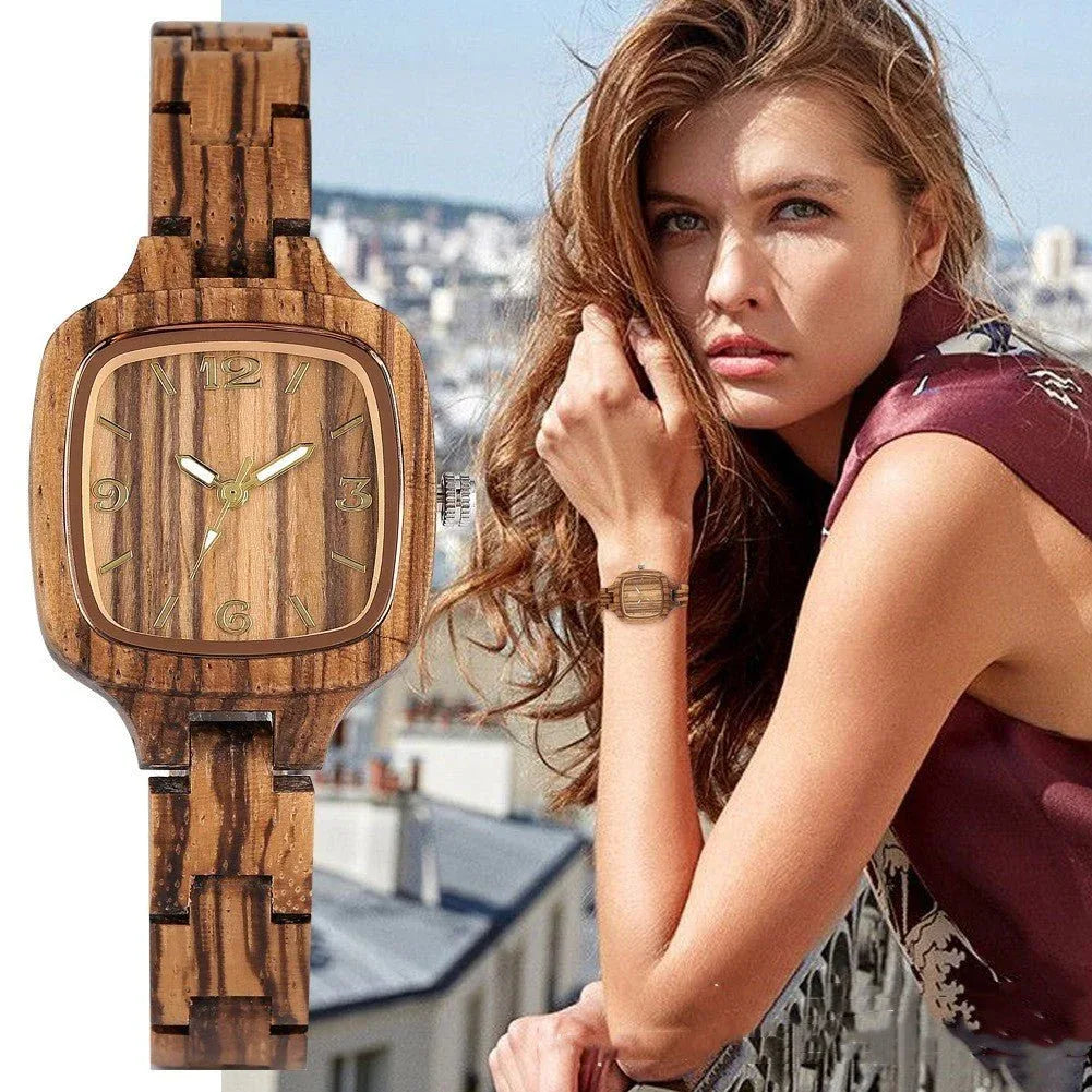 Damen-Armbanduhr aus quadratischem Bambusholz