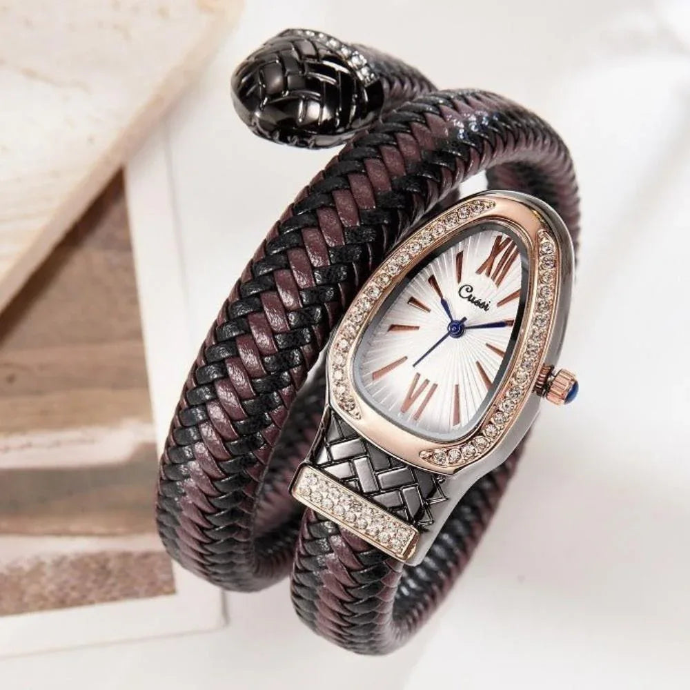 Damenuhr mit schlangenförmigem Lederarmband