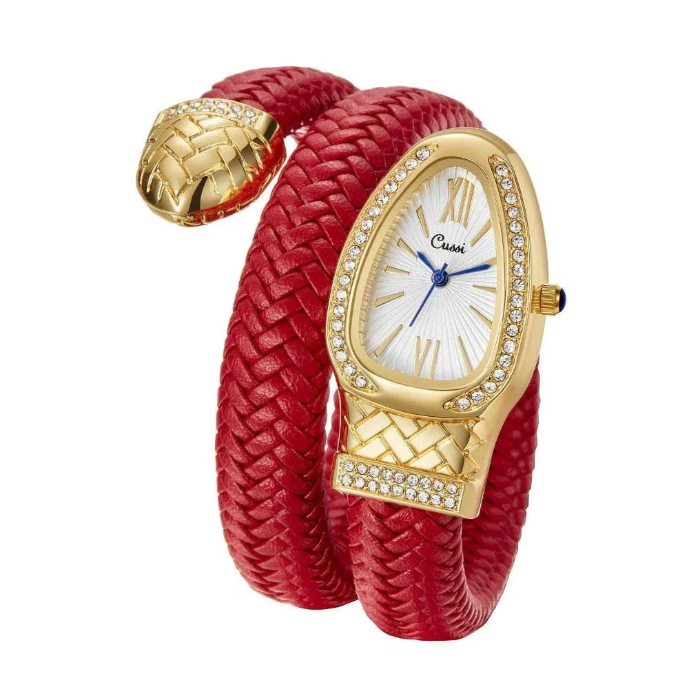 Damenuhr mit schlangenförmigem Lederarmband