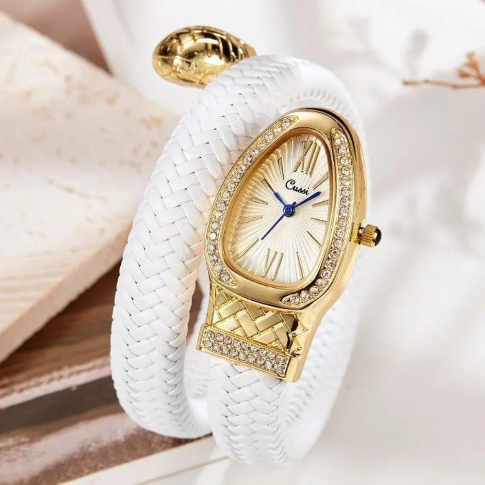 Damenuhr mit schlangenförmigem Lederarmband