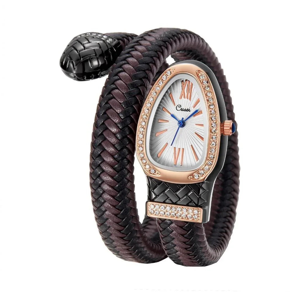 Damenuhr mit schlangenförmigem Lederarmband