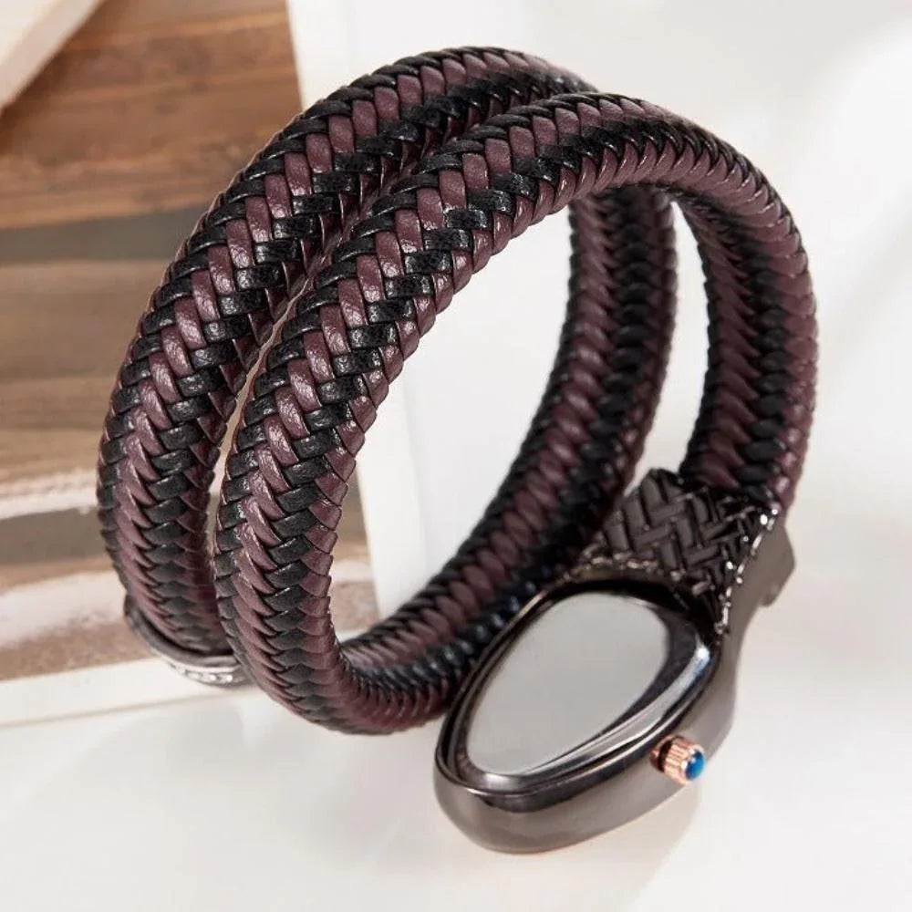 Damenuhr mit schlangenförmigem Lederarmband