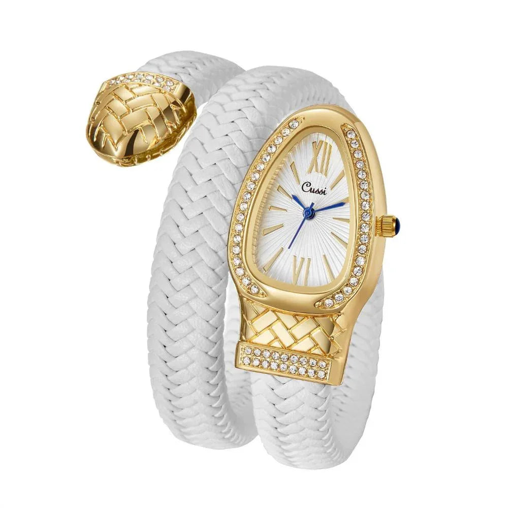 Damenuhr mit schlangenförmigem Lederarmband