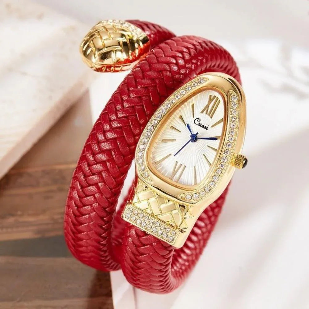 Damenuhr mit schlangenförmigem Lederarmband