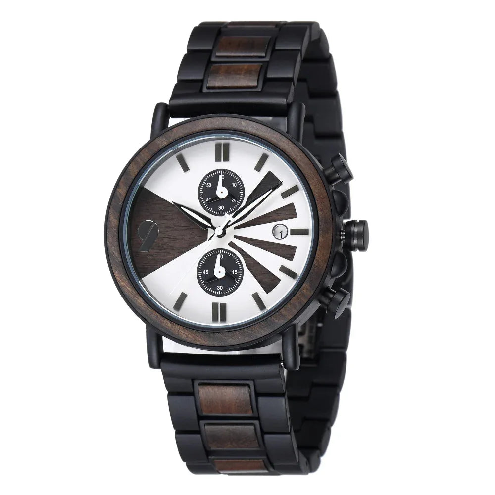 Montre-bracelet à boucle simple pliante étanche 10 M en bois