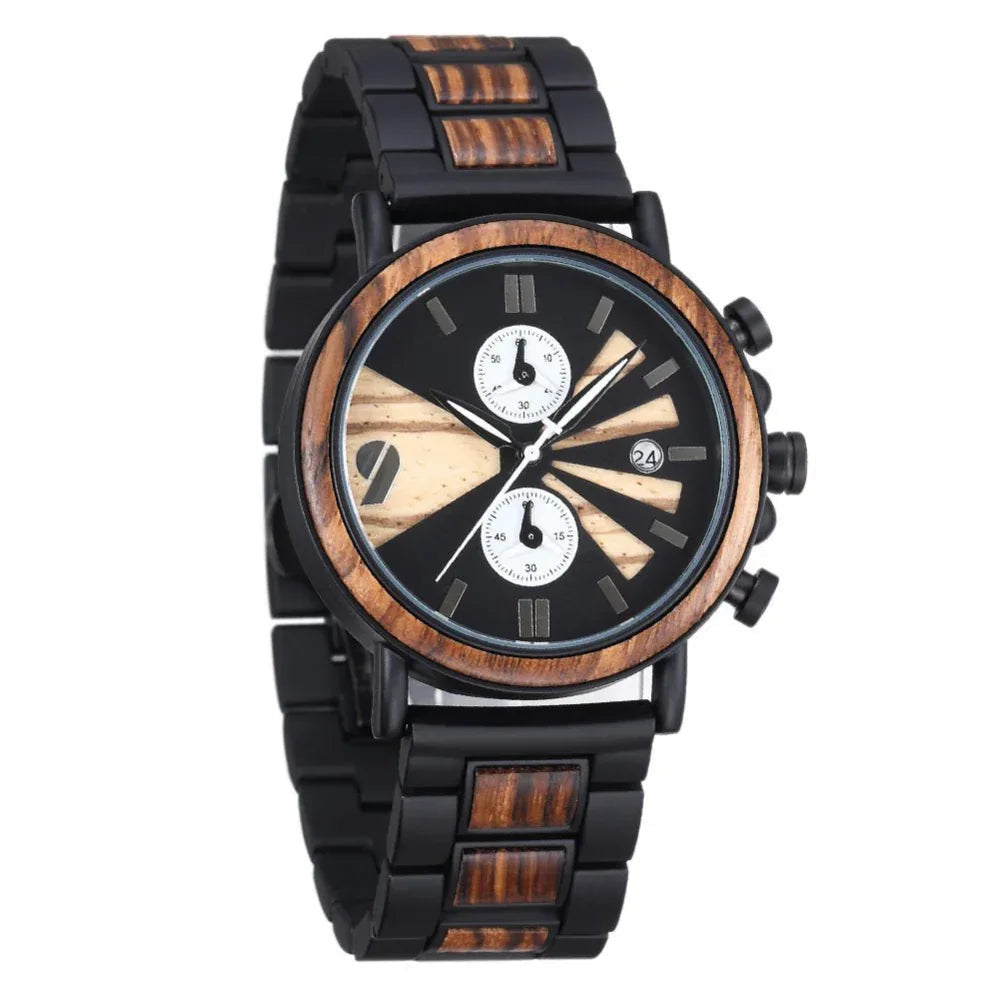 Montre-bracelet à boucle simple pliante étanche 10 M en bois