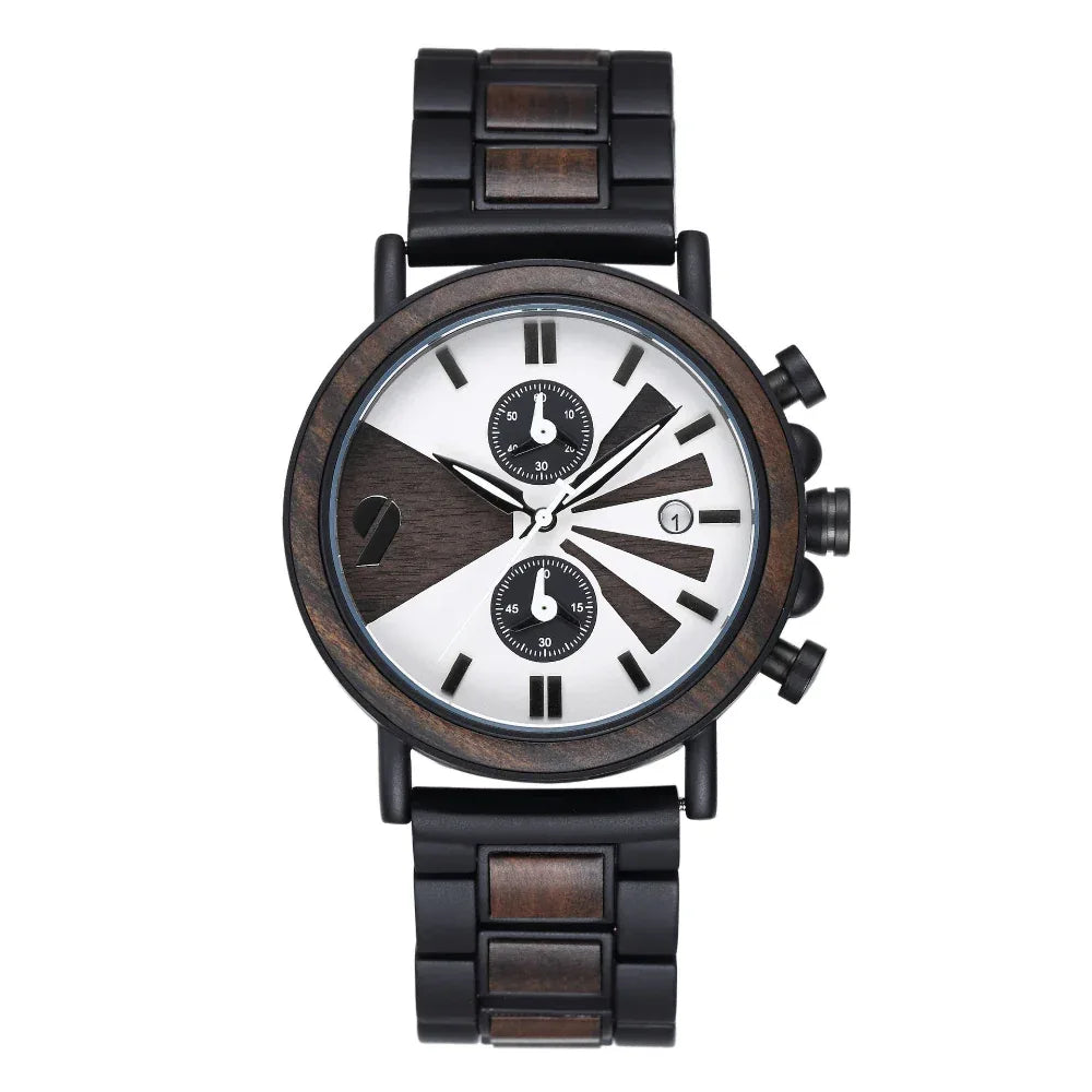 Montre-bracelet à boucle simple pliante étanche 10 M en bois