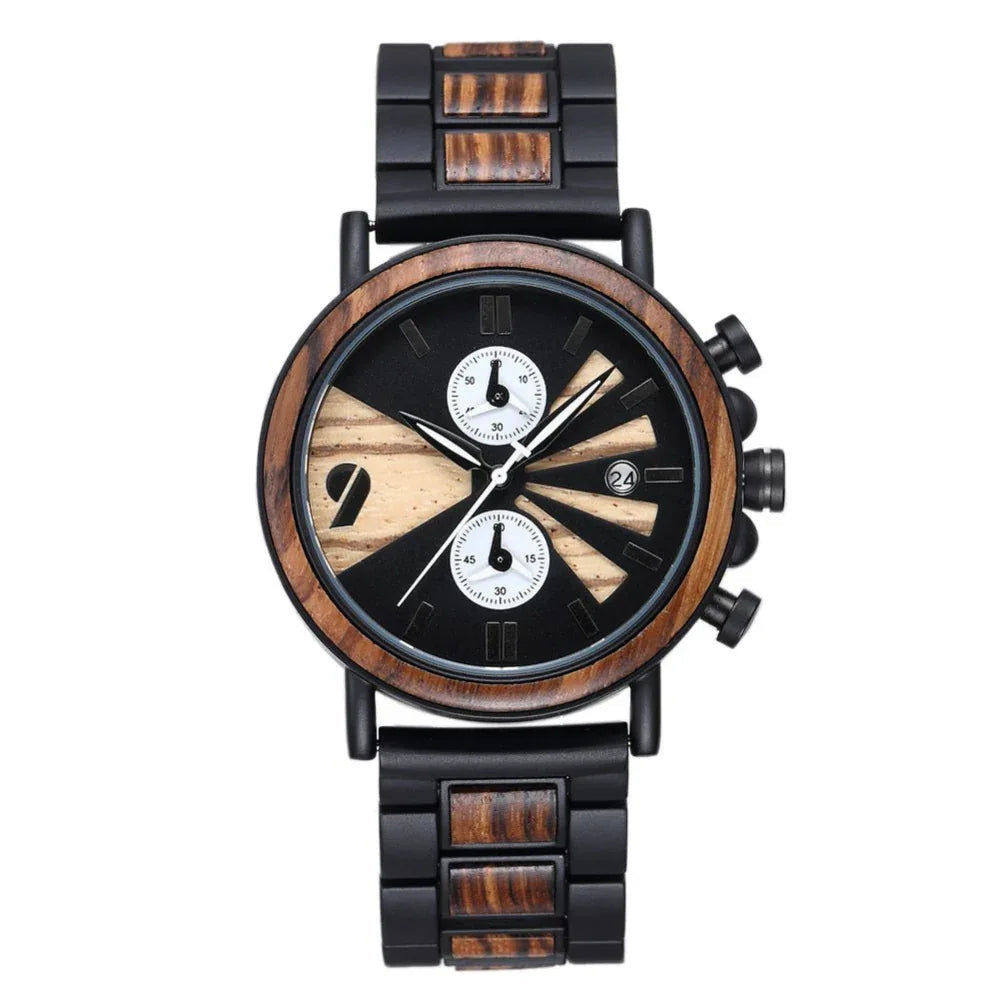 Montre-bracelet à boucle simple pliante étanche 10 M en bois