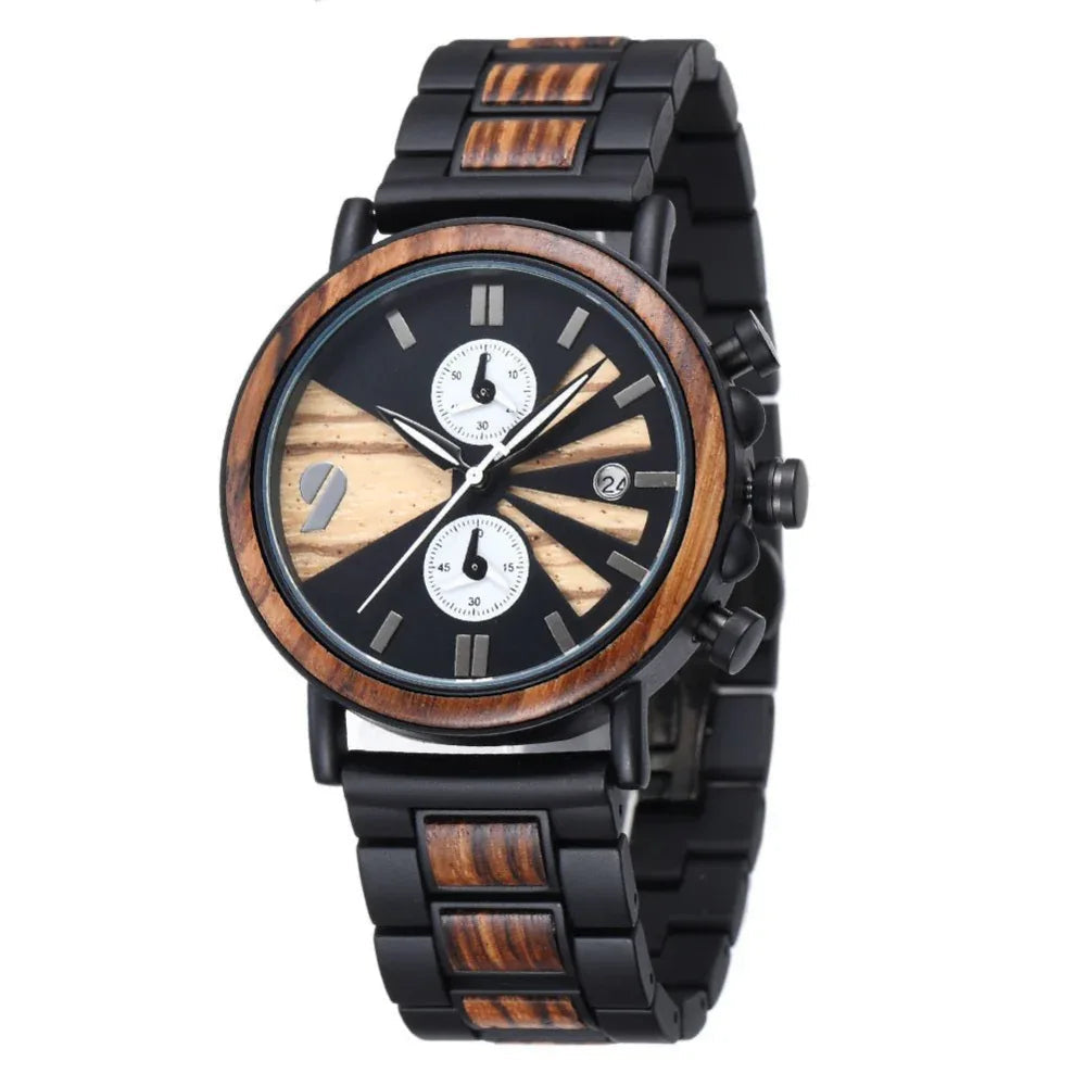 Montre-bracelet à boucle simple pliante étanche 10 M en bois