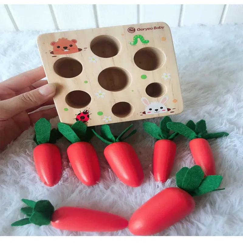 Planche en bois avec carottes en bois Jouets éducatifs