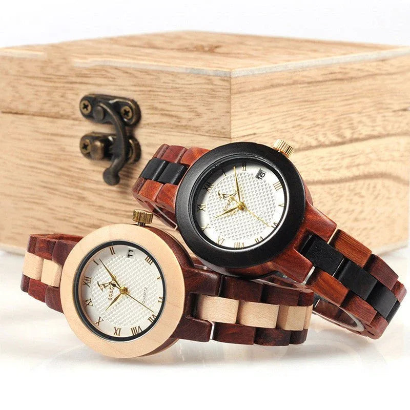 Montre à quartz en bois pour femme